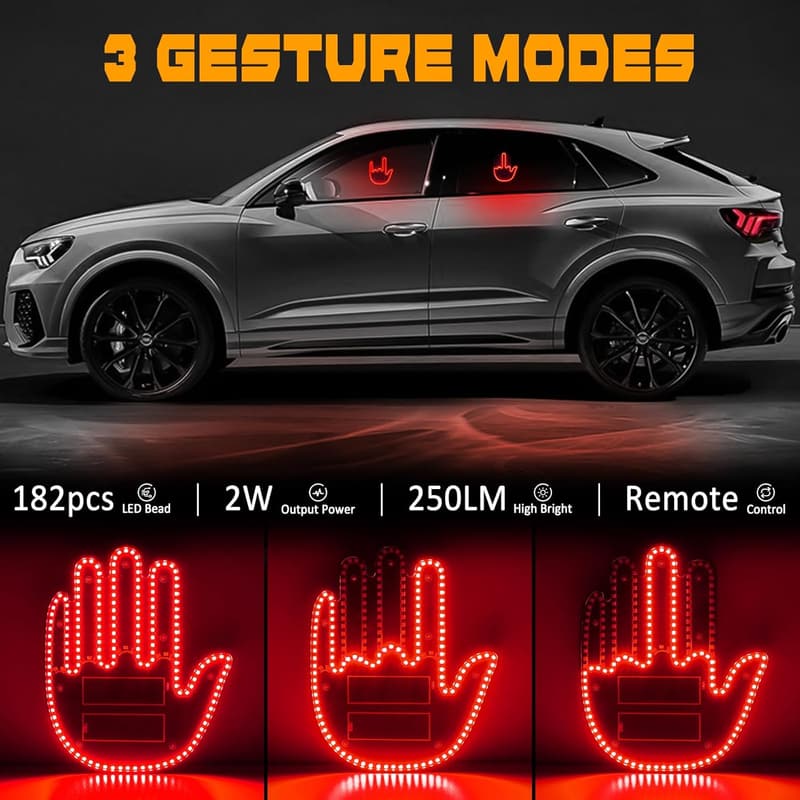 Remote-Controlled Red LED Hand Gesture Sign Light for Car