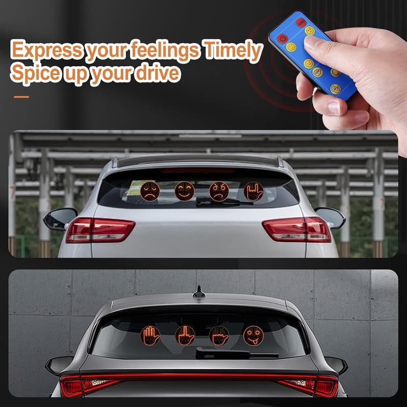 Remote-Controlled LED Car Sign with 4 Emojis and Middle Finger Gesture