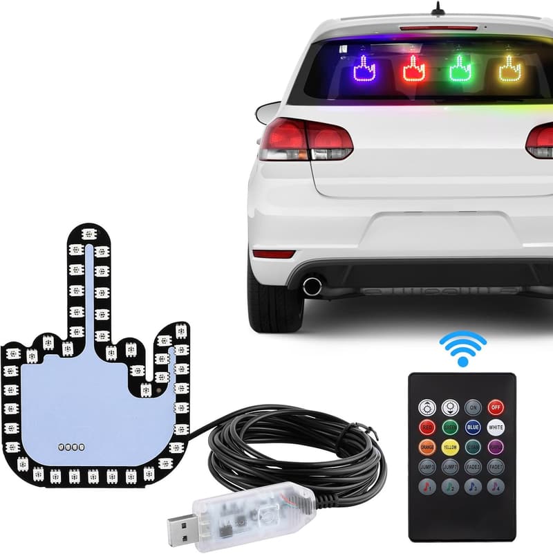 Funny 7-Color LED Middle Finger Car Sign with Remote