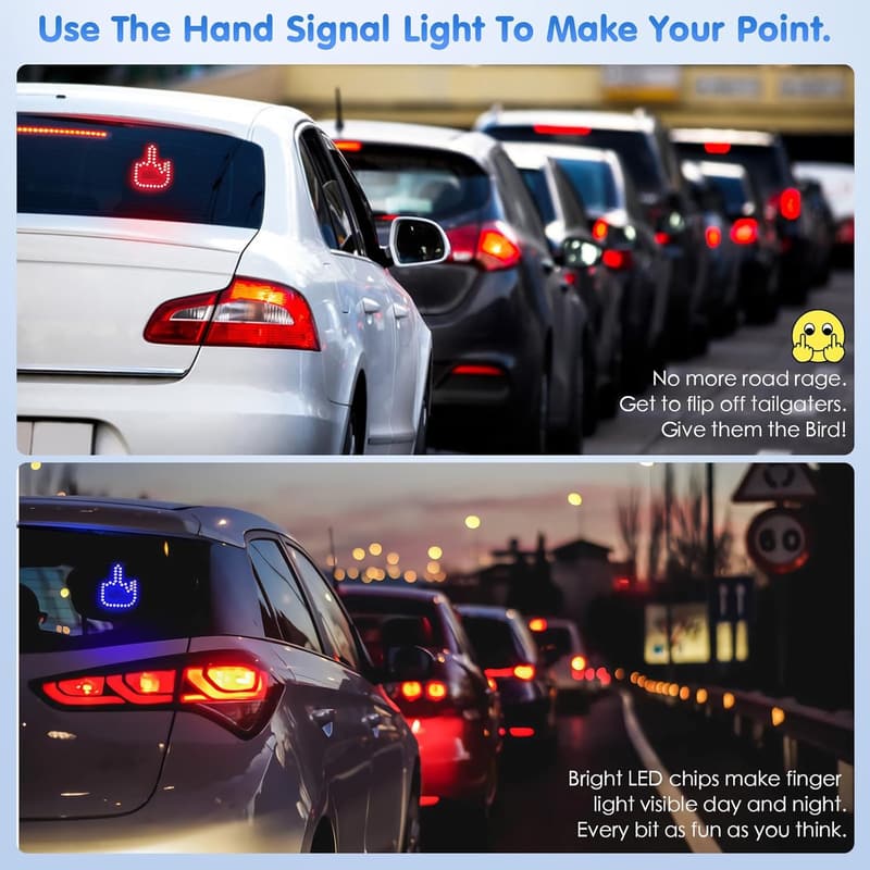 Funny 7-Color LED Middle Finger Car Sign with Remote
