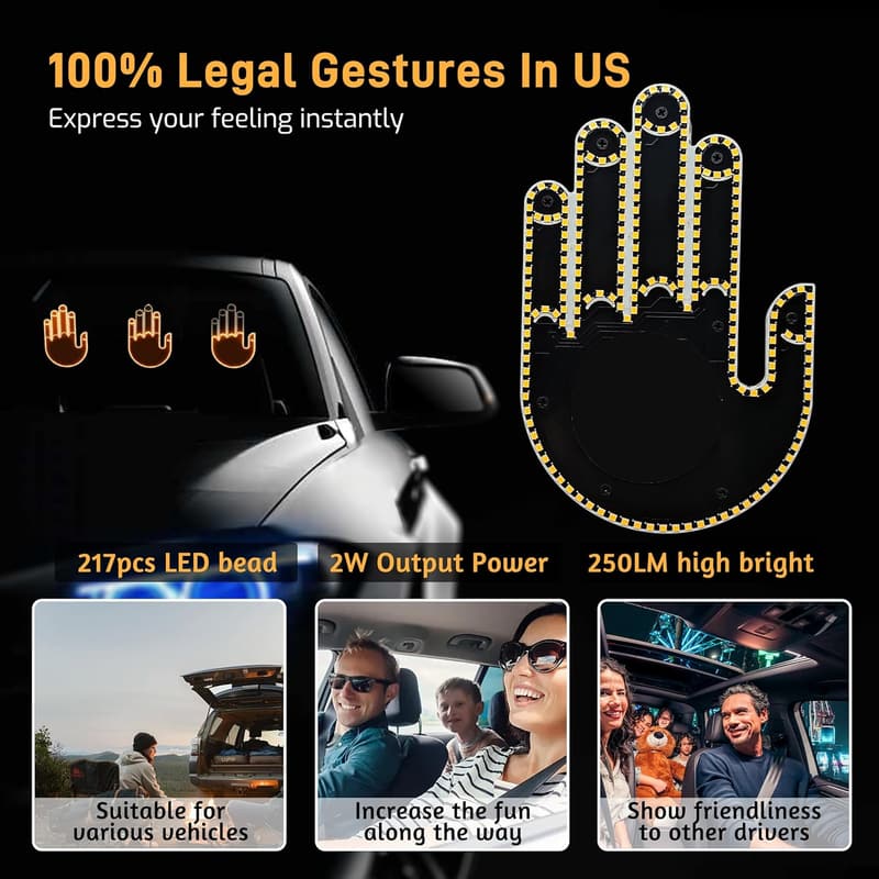 LED Gesture Sign for Car Window - Fun Gift with Remote Control