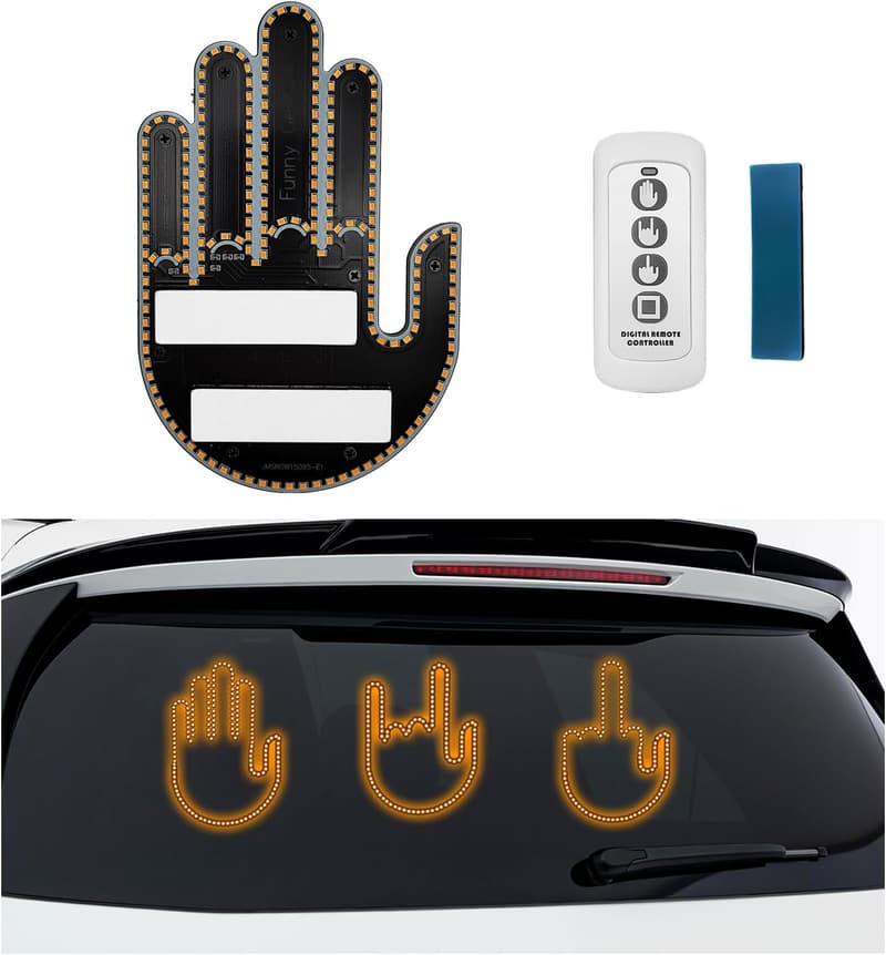 Funny Middle Finger LED Car Window Light with Remote Control