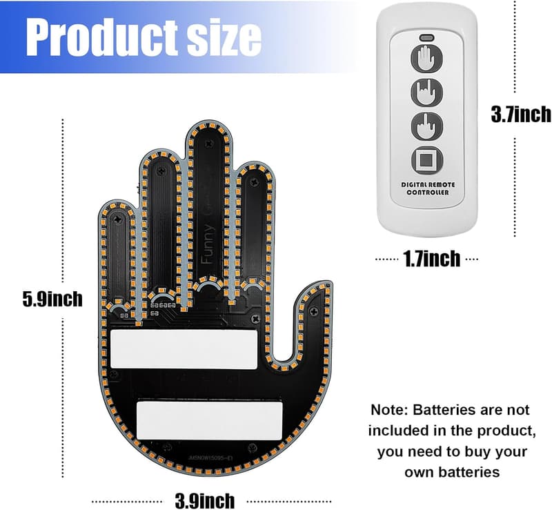 Funny Middle Finger LED Car Window Light with Remote Control