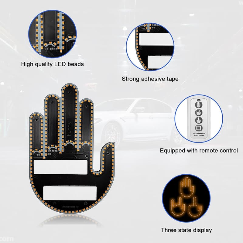Funny Middle Finger LED Car Window Light with Remote Control