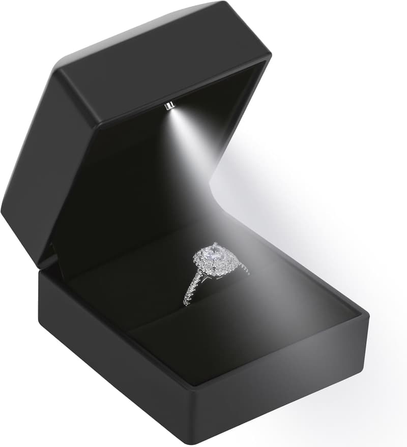LED Engagement Ring Box with Light - Luxury Black Jewelry Display