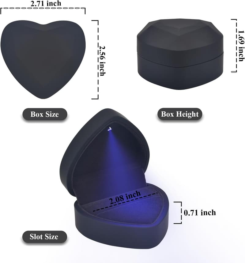Heart-Shaped LED Engagement Ring Box - Elegant Black Case
