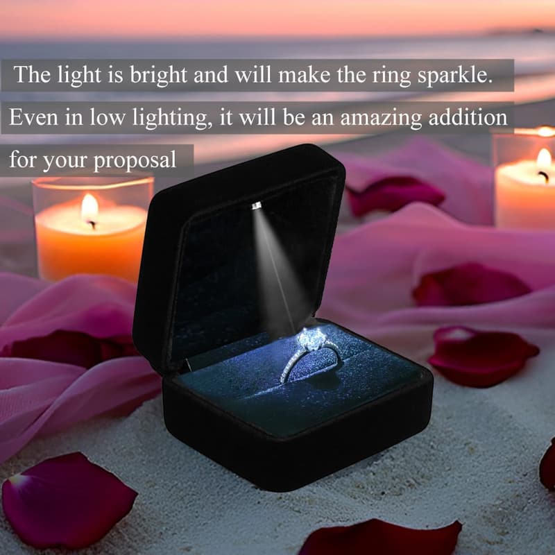 LED Velvet Ring Box - Jewelry Display Gift for Proposal and Engagement