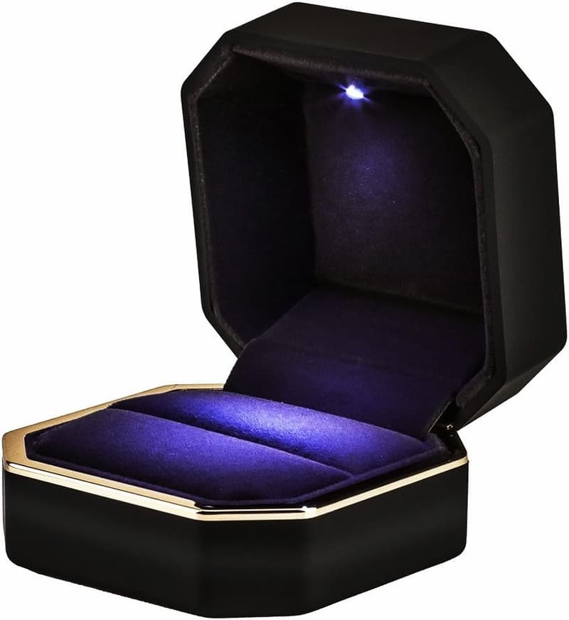 Black Velvet Wedding Ring Box with LED Light for Proposal