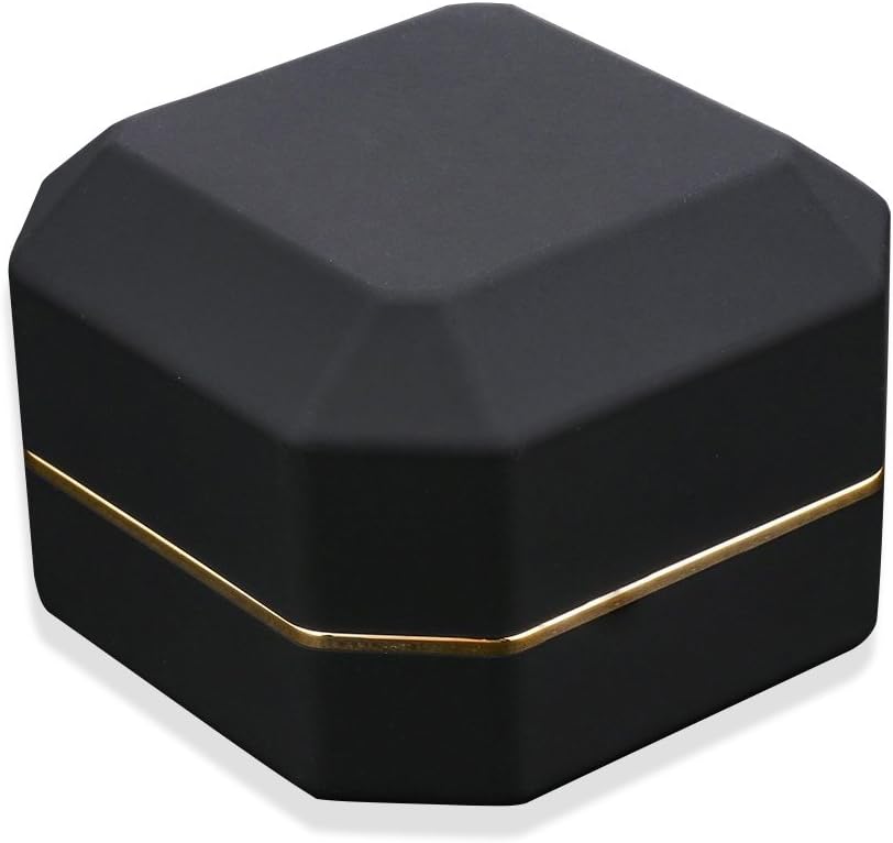 Black Velvet Wedding Ring Box with LED Light for Proposal