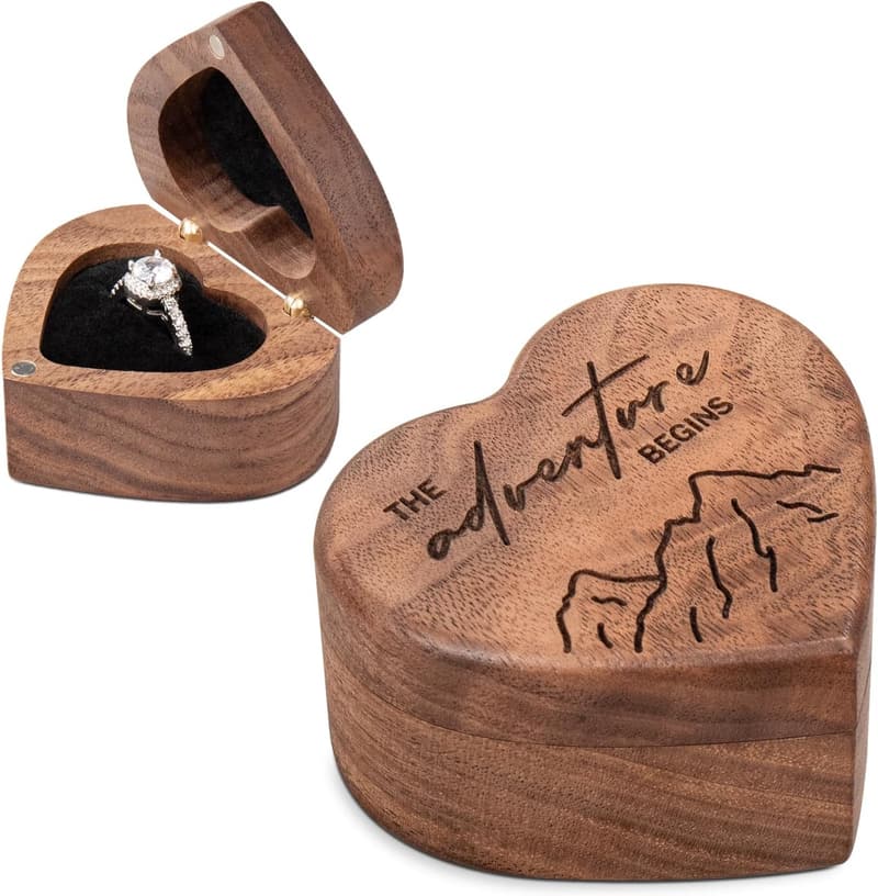 Engagement Ring Box - Hidden Wooden Heart Shaped Case