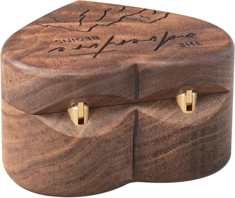 Engagement Ring Box - Hidden Wooden Heart Shaped Case