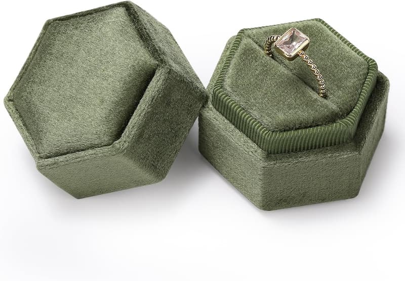 Vintage Hexagon Velvet Ring Box for Engagement Proposals
