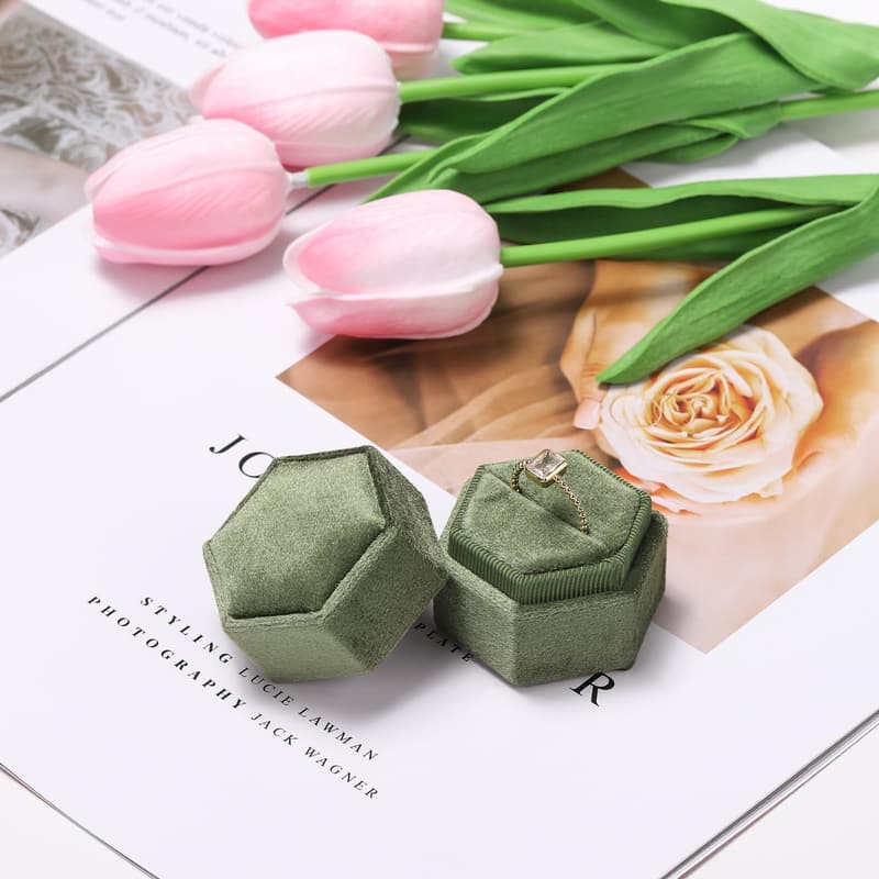 Vintage Hexagon Velvet Ring Box for Engagement Proposals