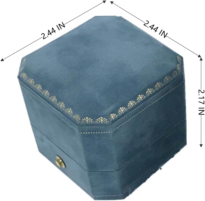 Octagon Velvet Engagement Ring Box with Gold Lace
