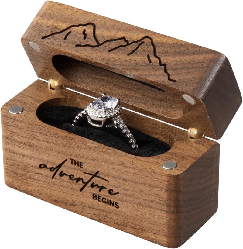 Engraved Wooden Ring Bearer Box for Wedding or Engagement