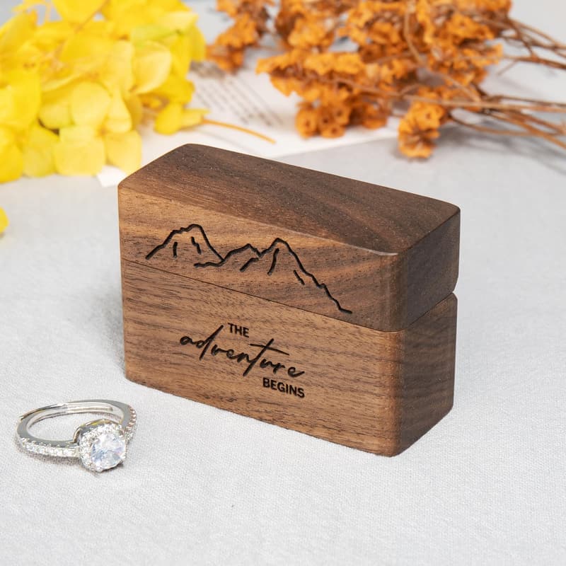 Engraved Wooden Ring Bearer Box for Wedding or Engagement