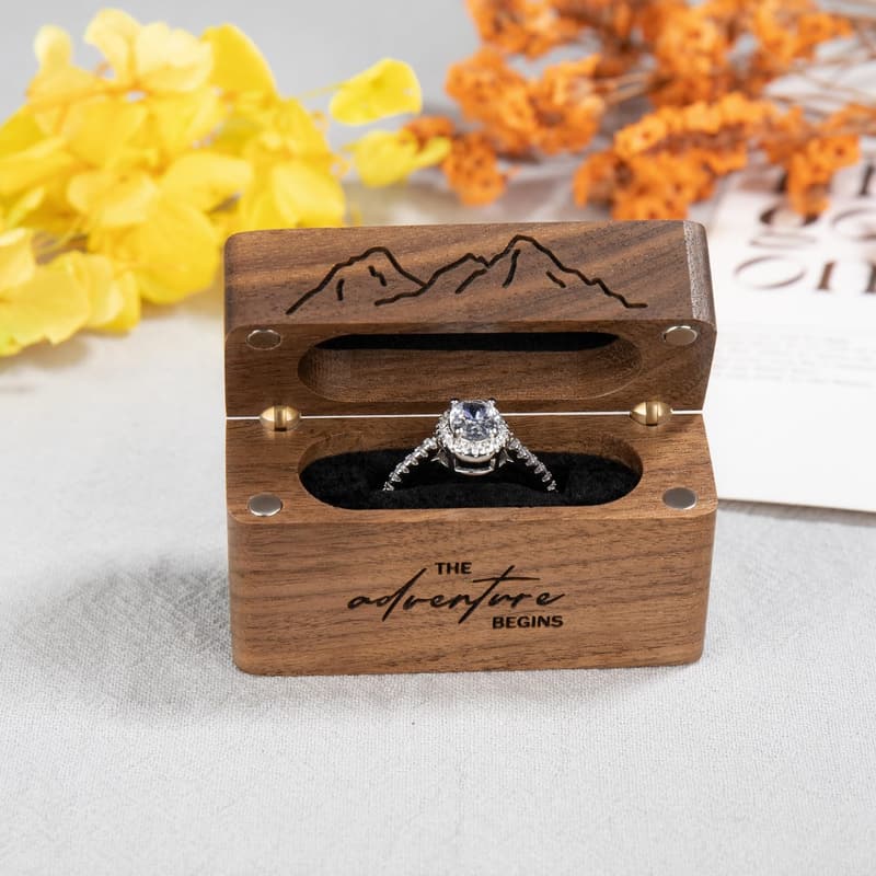 Engraved Wooden Ring Bearer Box for Wedding or Engagement