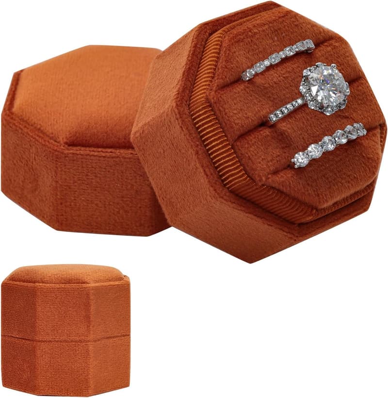 Vintage Octagon Velvet Ring Box for Wedding Engagement Gift