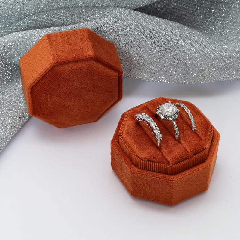 Vintage Octagon Velvet Ring Box for Wedding Engagement Gift