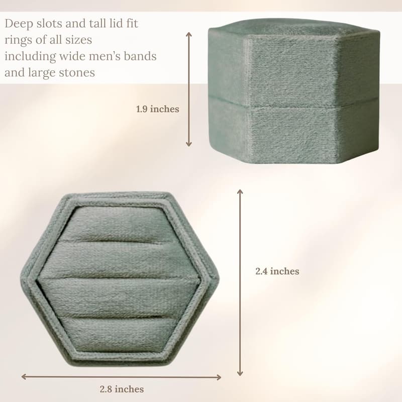 Sage Green Velvet Hexagon Ring Box for Wedding Proposal