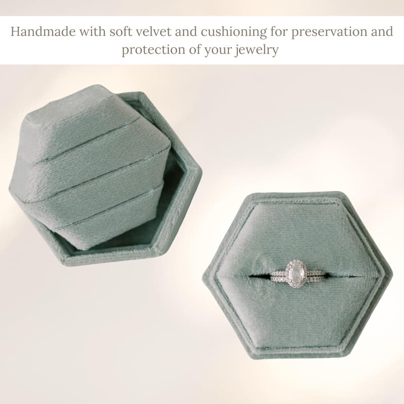 Sage Green Velvet Hexagon Ring Box for Wedding Proposal