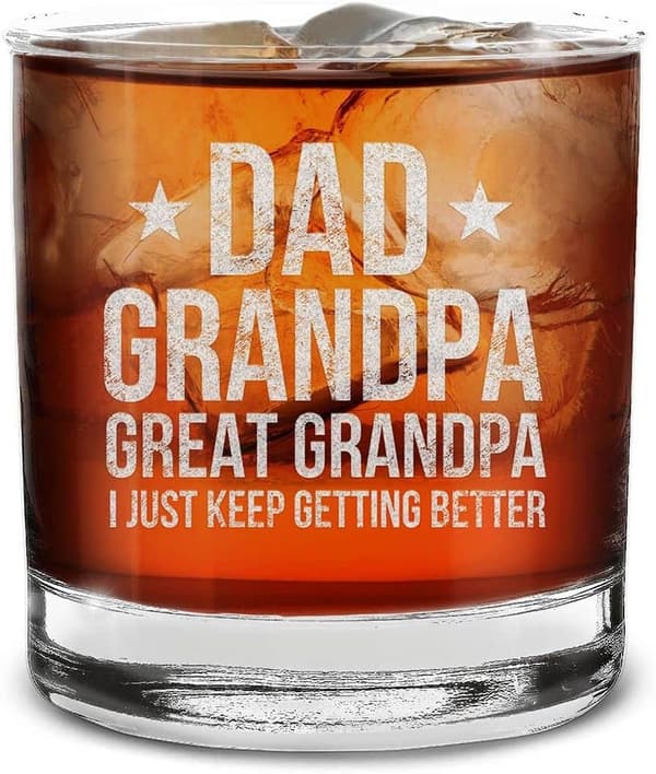 Father's Day Engraved Whiskey Glass for Dad & Grandpa - 11 oz.