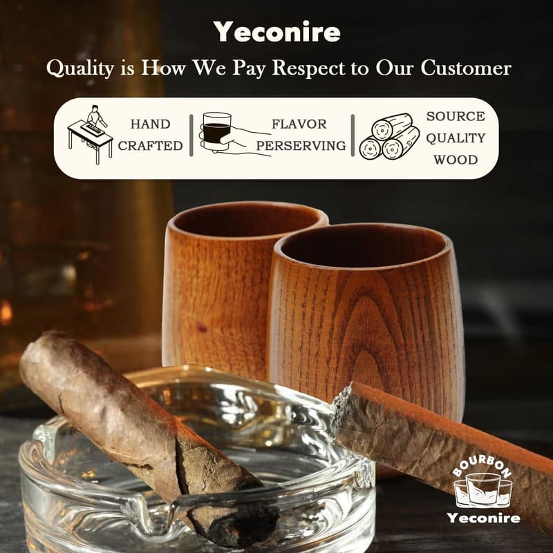 Handcrafted Wood Bourbon Glass Set for Men - 2 Pack