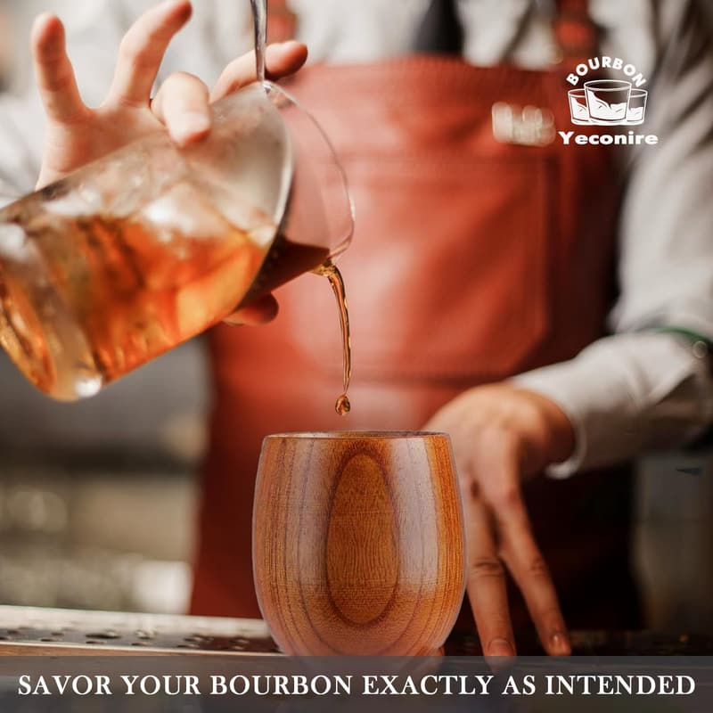 Handcrafted Wood Bourbon Glass Set for Men - 2 Pack