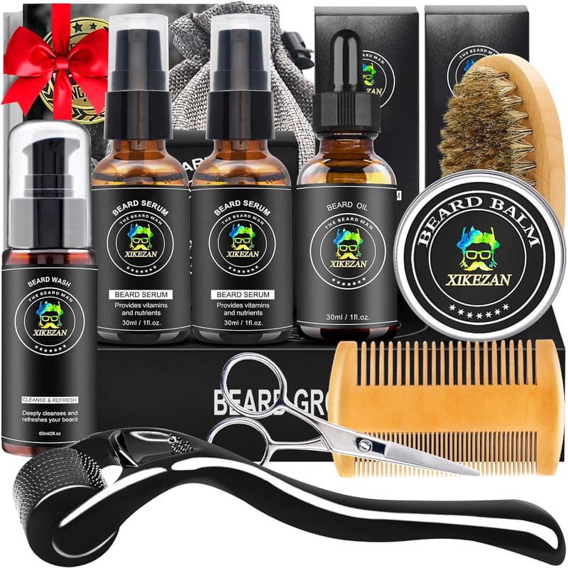 Beard Grooming Kit for Men with Serum, Oil, Balm & Accessories