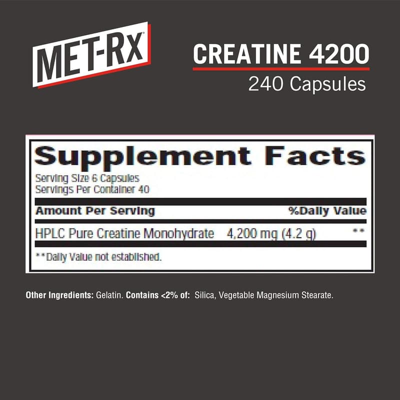 MET-Rx Creatine 4200 Capsules, 240 Count for Workouts