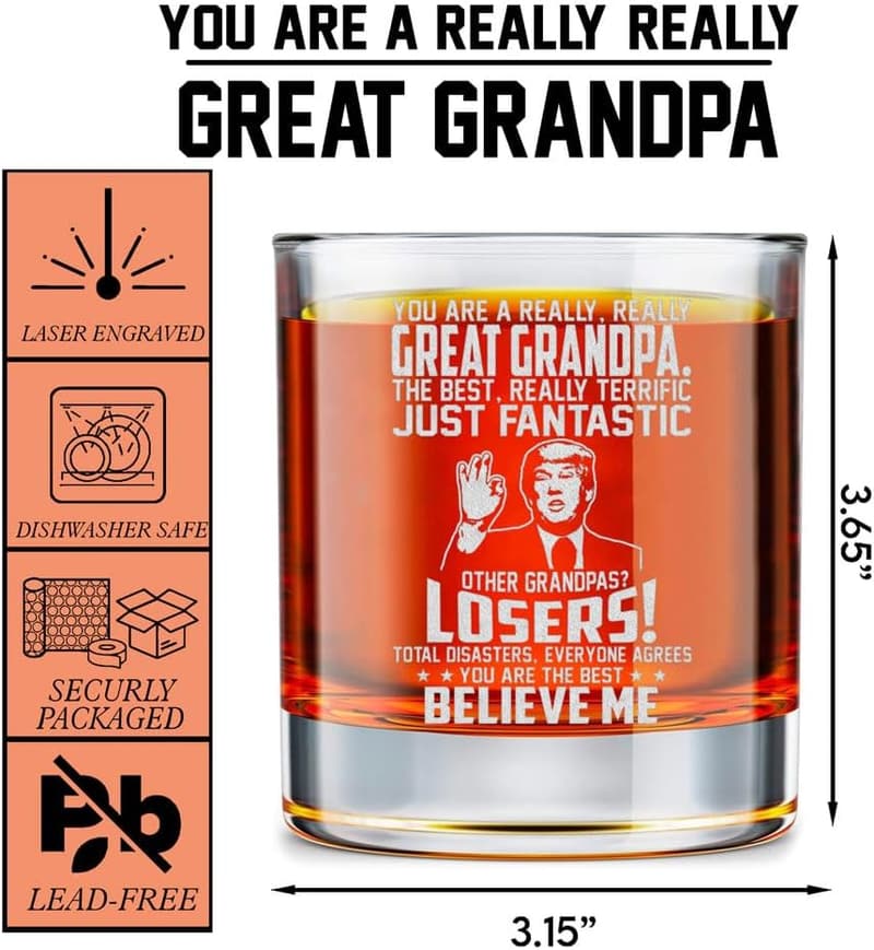 Funny 10oz Whiskey Glass Gift for New Grandpa