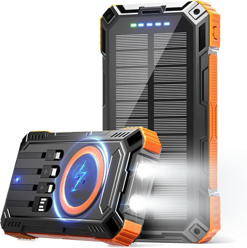 Solar Power Bank 49800mAh with Wireless Charging & Flashlight