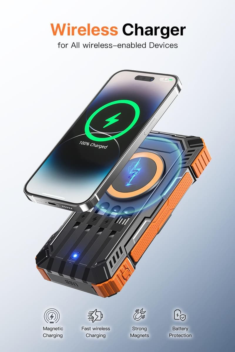 Solar Power Bank 49800mAh with Wireless Charging & Flashlight