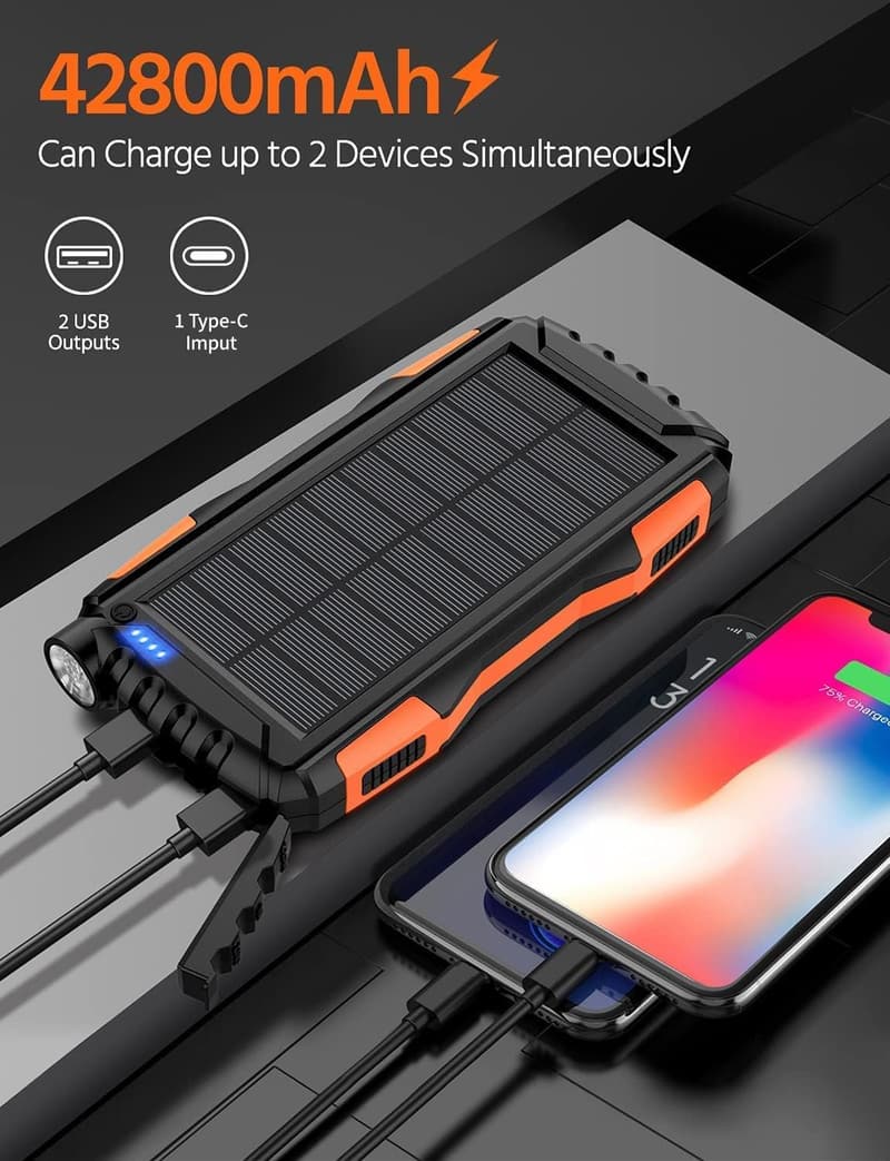 Portable 42800mAh Solar Power Bank with Flashlight
