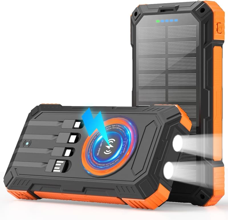 Portable 49800mAh Solar Power Bank with 4 Built-In Cables