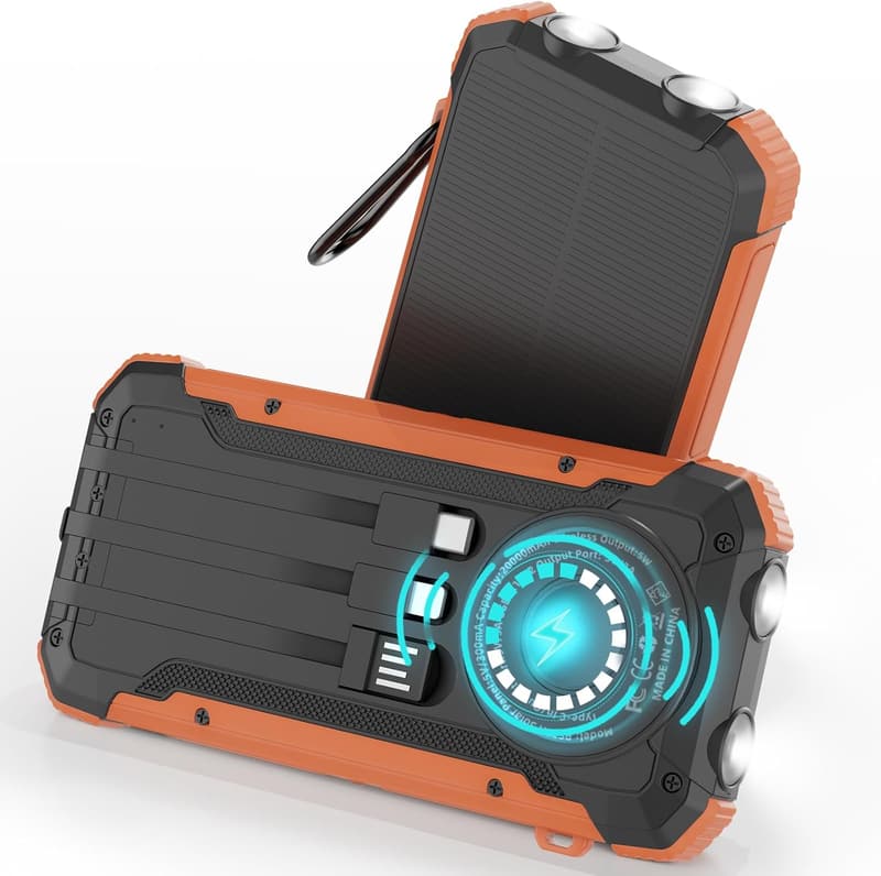 20000mAh Solar Power Bank, Portable 15W Fast Charger