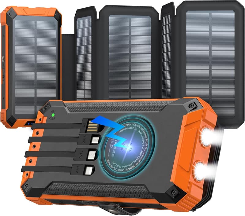 36800mAh Solar Power Bank with Wireless Charging & 5 Outputs