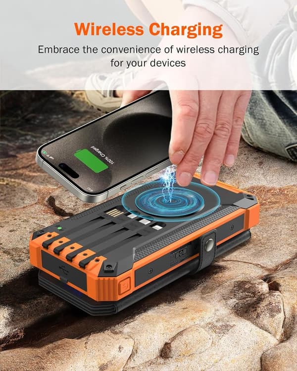 36800mAh Solar Power Bank with Wireless Charging & 5 Outputs