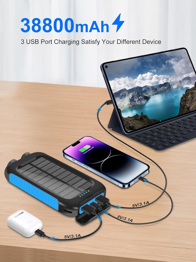 Waterproof 38800mAh Solar Power Bank with LED Flashlight