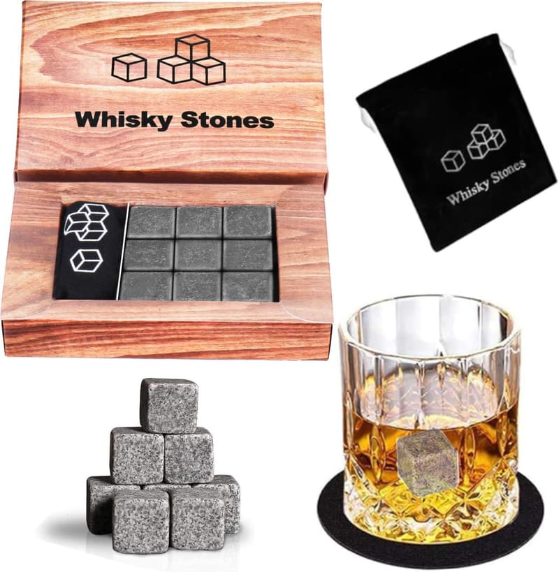 Whiskey Stones Gift Set - 9 Premium Chilling Stones with Pouch