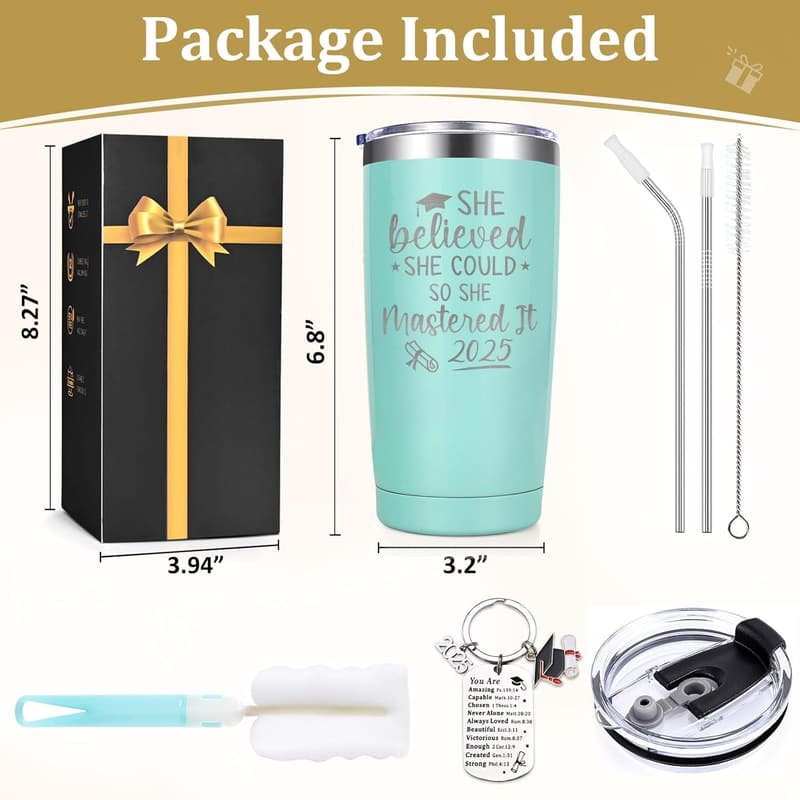 Graduation Gift 20oz Green Stainless Steel Tumbler for Her
