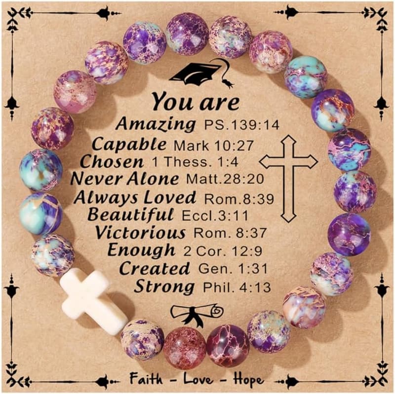 Graduation Gift: Inspirational Cross Bead Bracelet for Girls