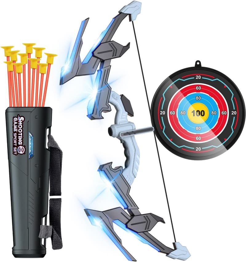 Kids LED Bow and Arrow Set with 10 Suction Arrows & Target