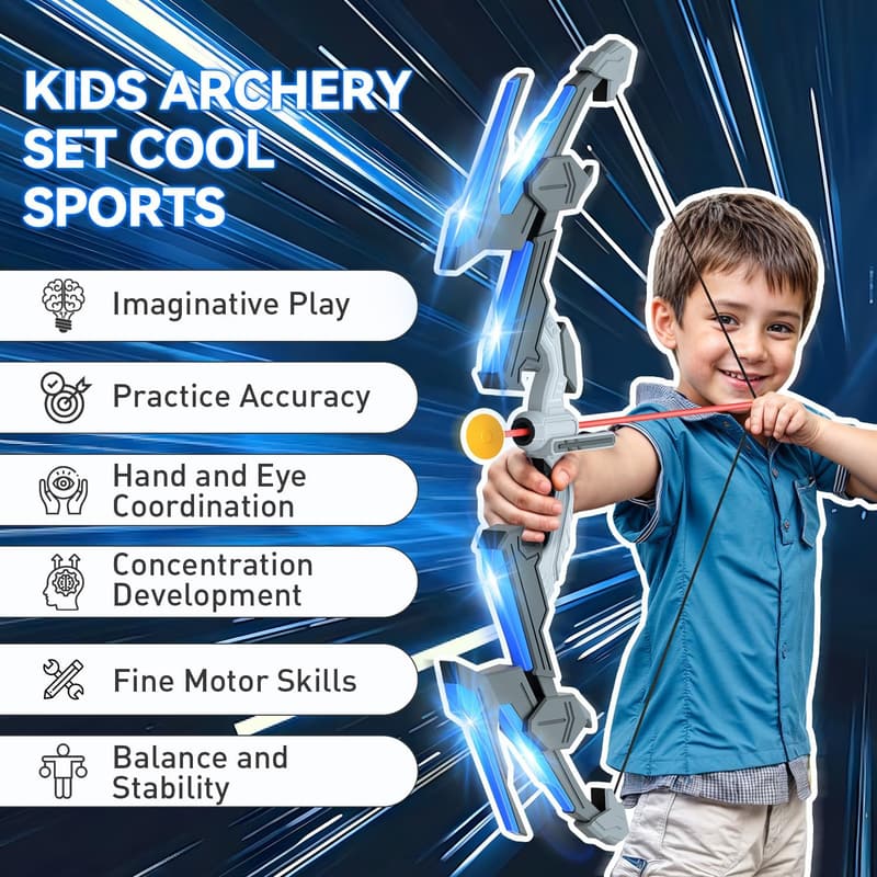 Kids LED Bow and Arrow Set with 10 Suction Arrows & Target