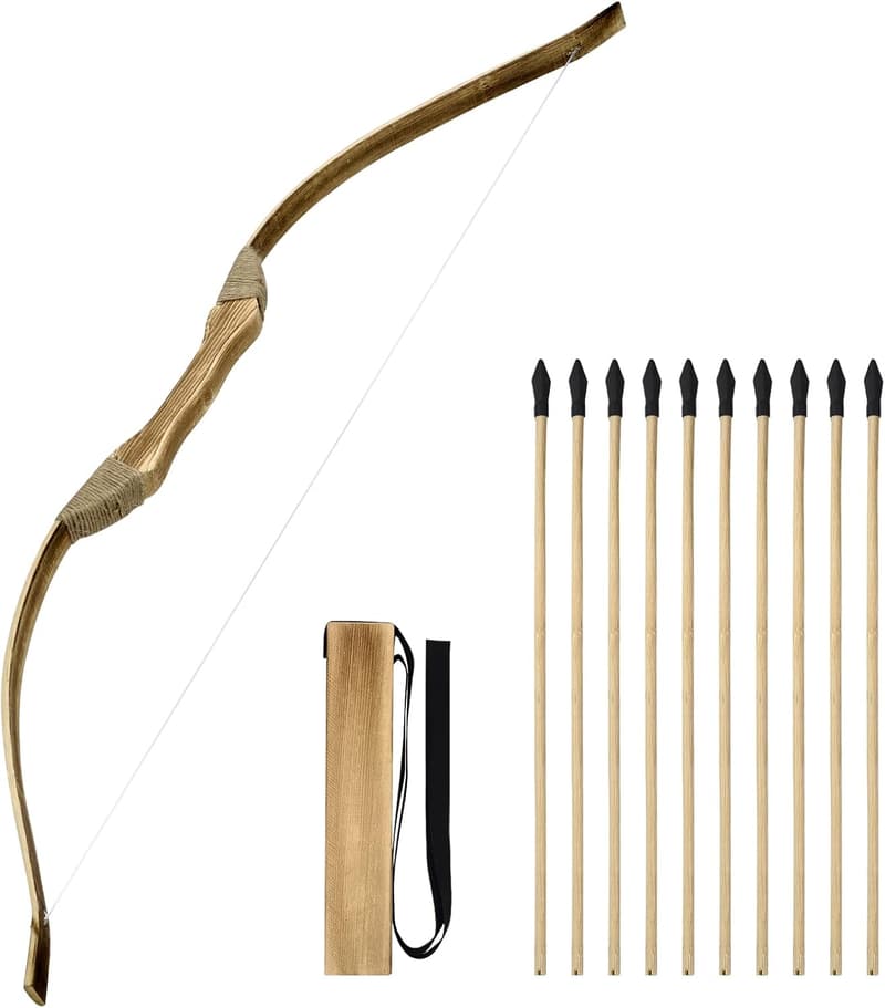 Handmade Wooden Bow and Arrow Set for Kids 4-12