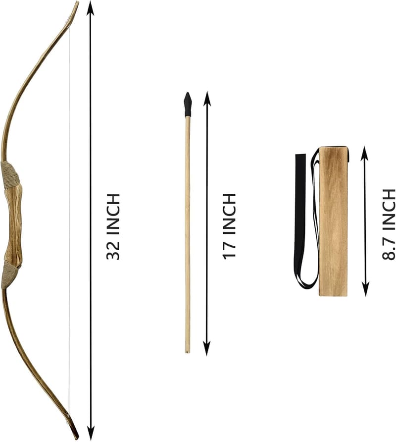 Handmade Wooden Bow and Arrow Set for Kids 4-12