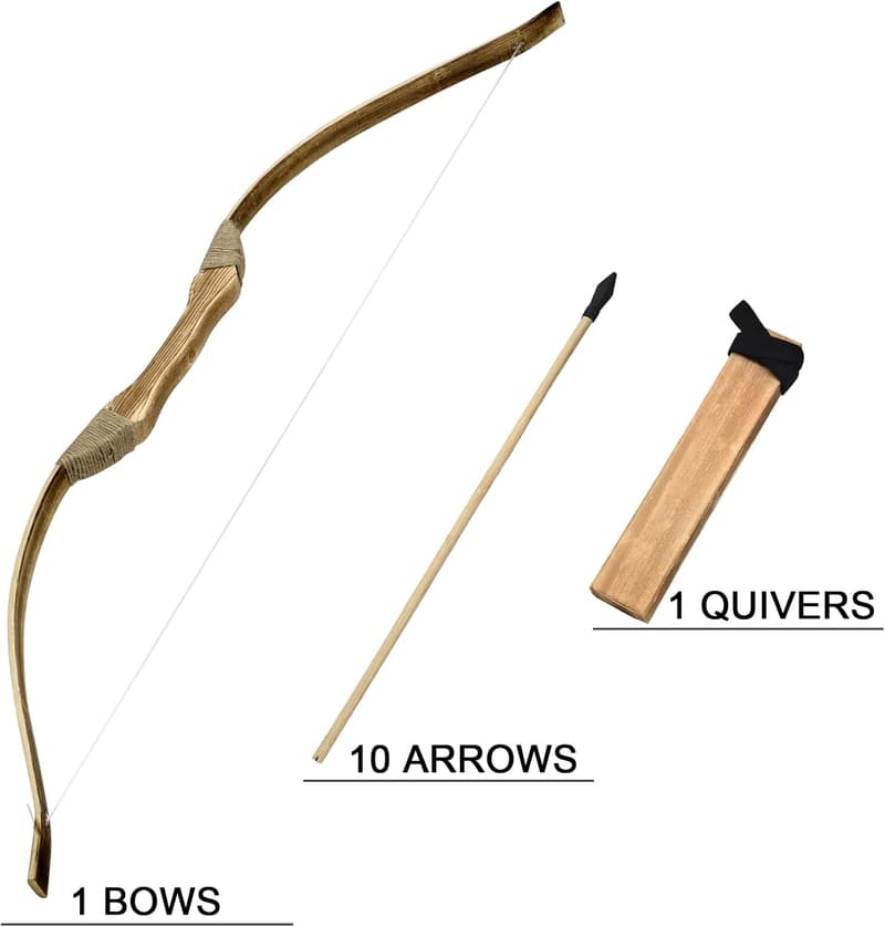 Handmade Wooden Bow and Arrow Set for Kids 4-12