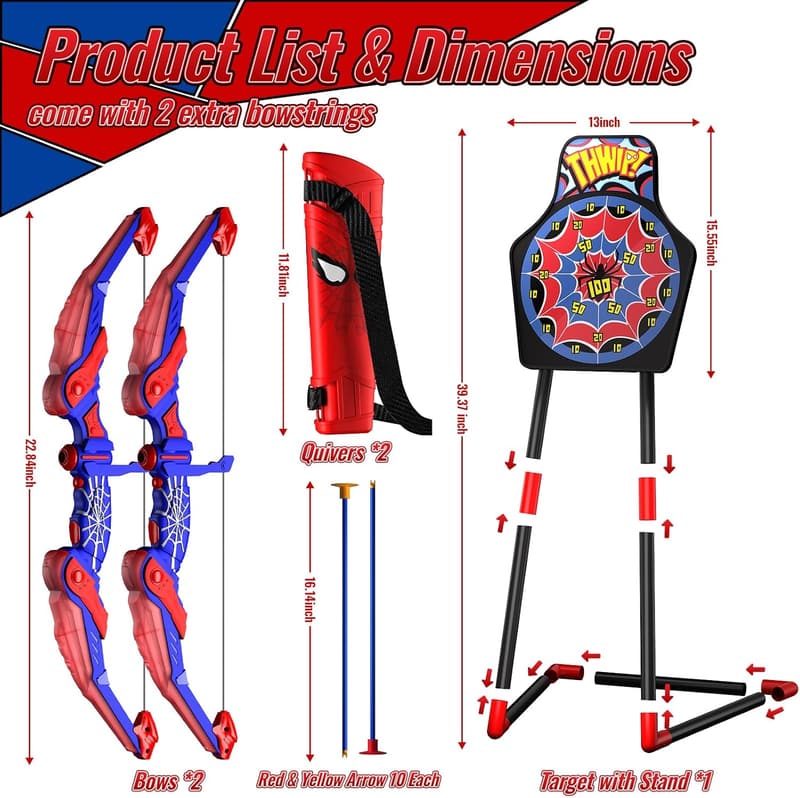 Kids' LED Bow and Arrow Set with Quivers & Targets - 2 Pack