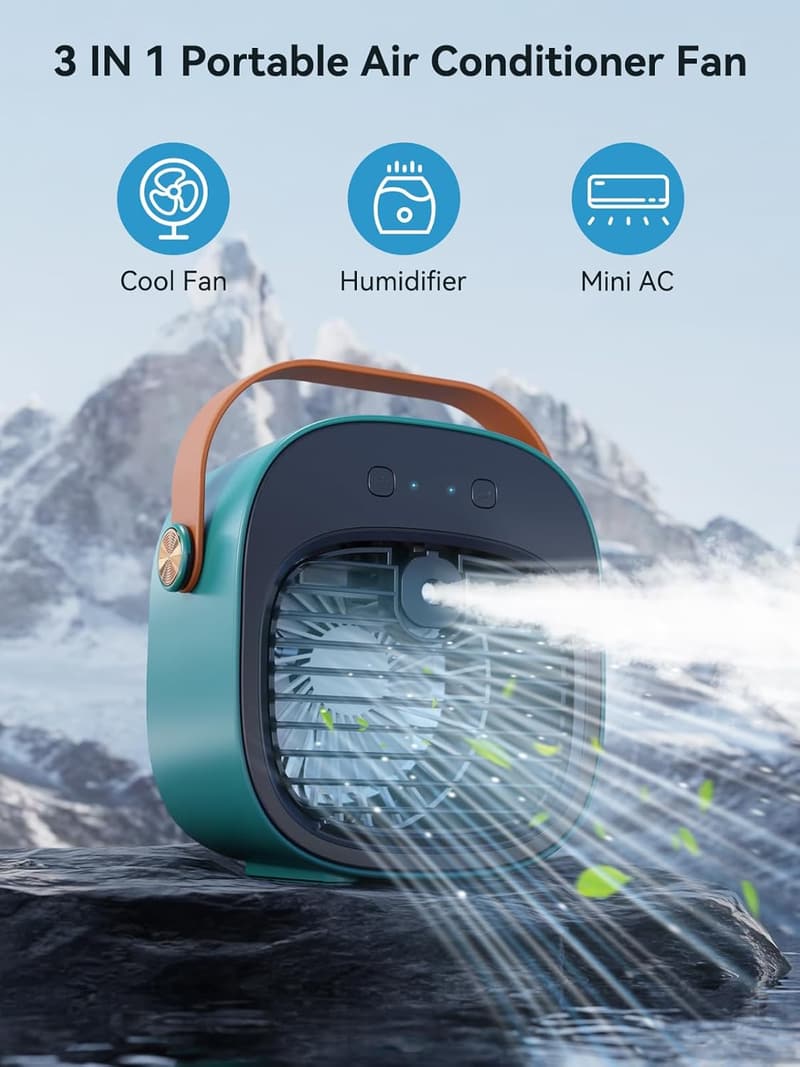Portable Rechargeable Mini Air Conditioner - 3 Speed, 5-10 Hours Runtime