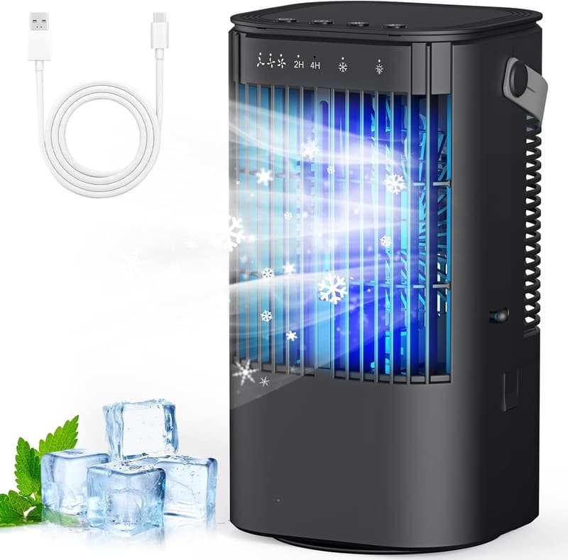 4-in-1 Mini Air Conditioner with 1000ml Tank & LED Lights